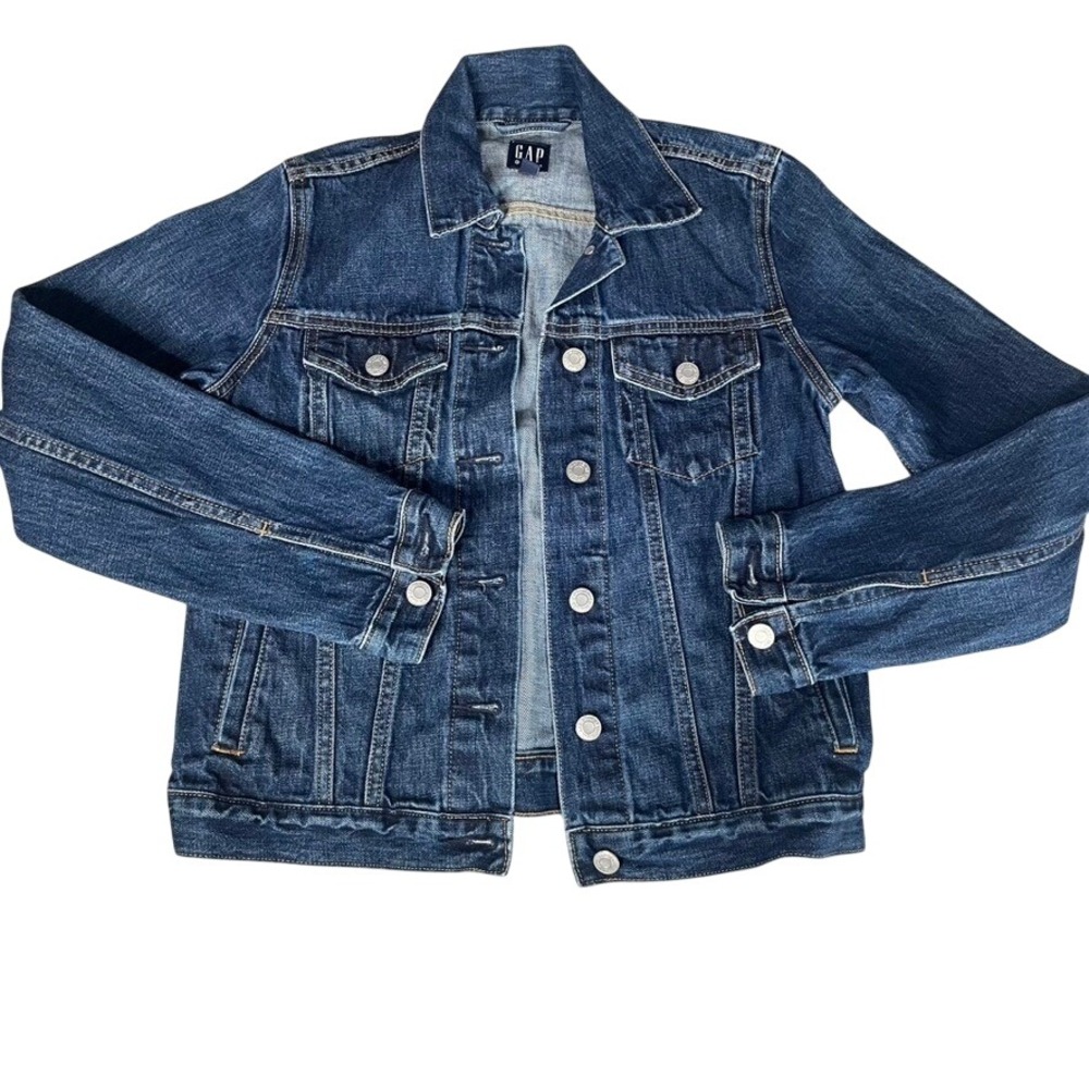GAP‎ Denim Jacket Womens XS Dark Indigo Blue Cotton Trucker Jean Jacket 1186